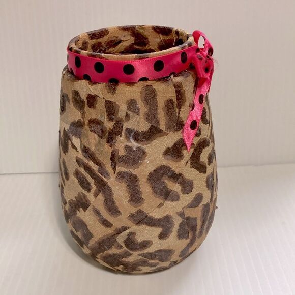 Makeup Brush Hair Brush Pen Pencil Display Cheetah Leopard Storage Jars Set of 2 - Picture 6 of 11